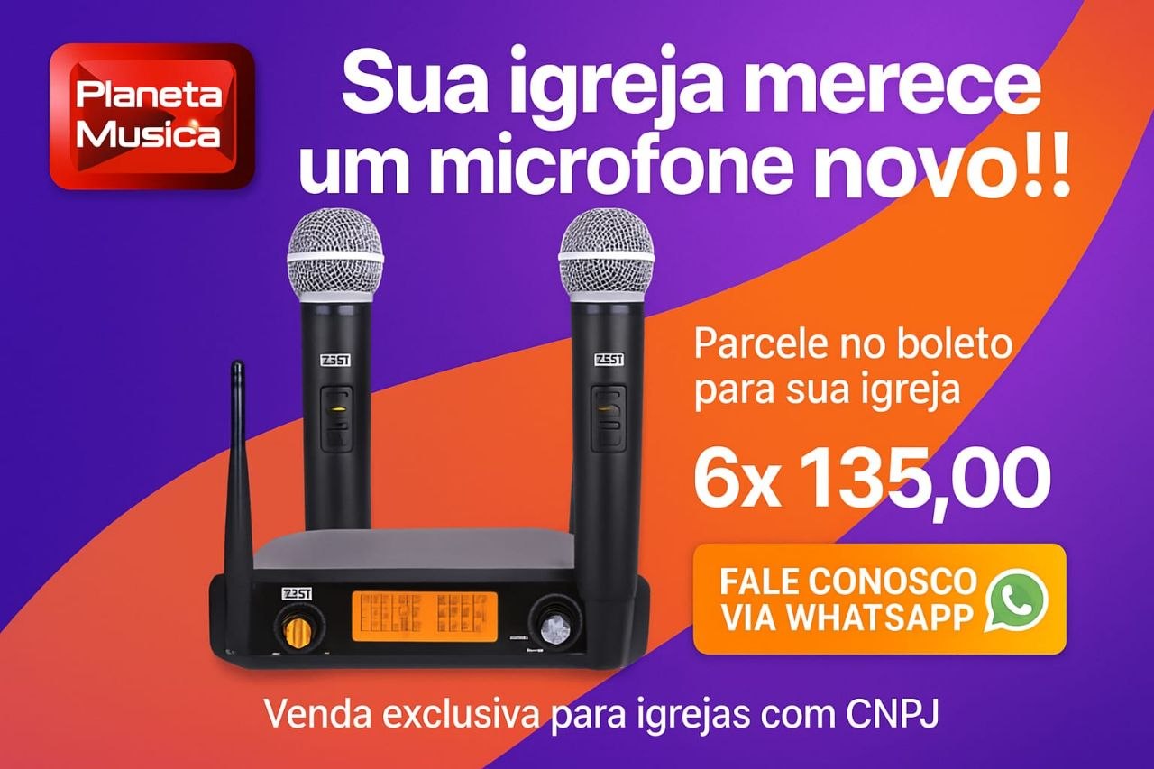 Planeta Música - Microfone sem fio duplo digital 520M - Parcele no boleto 6x R$ 135,00 para sua igreja